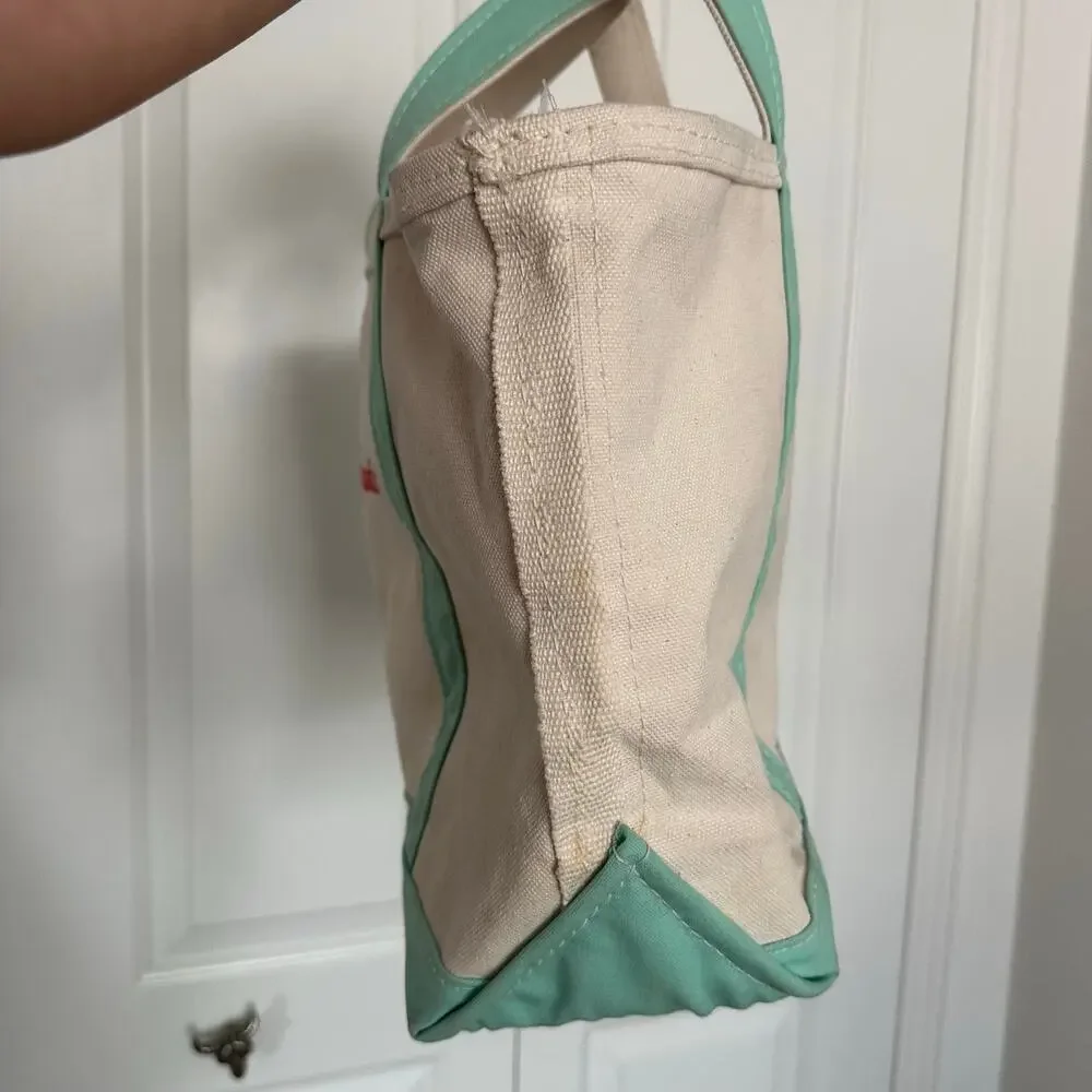 Vintage LL Bean canvas tote teal embroidered chaotic